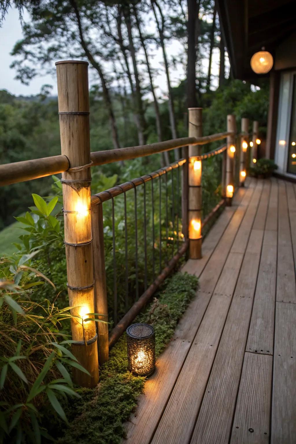 Bamboo lights offer a natural touch to the deck.