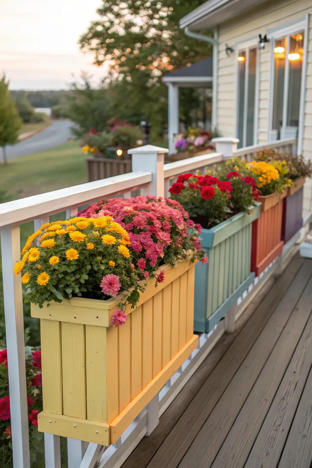 Painted wooden boxes add a personal, artistic touch