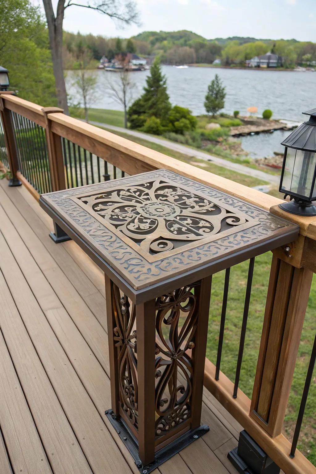 Artistic metal top board for a personalized artistic touch.