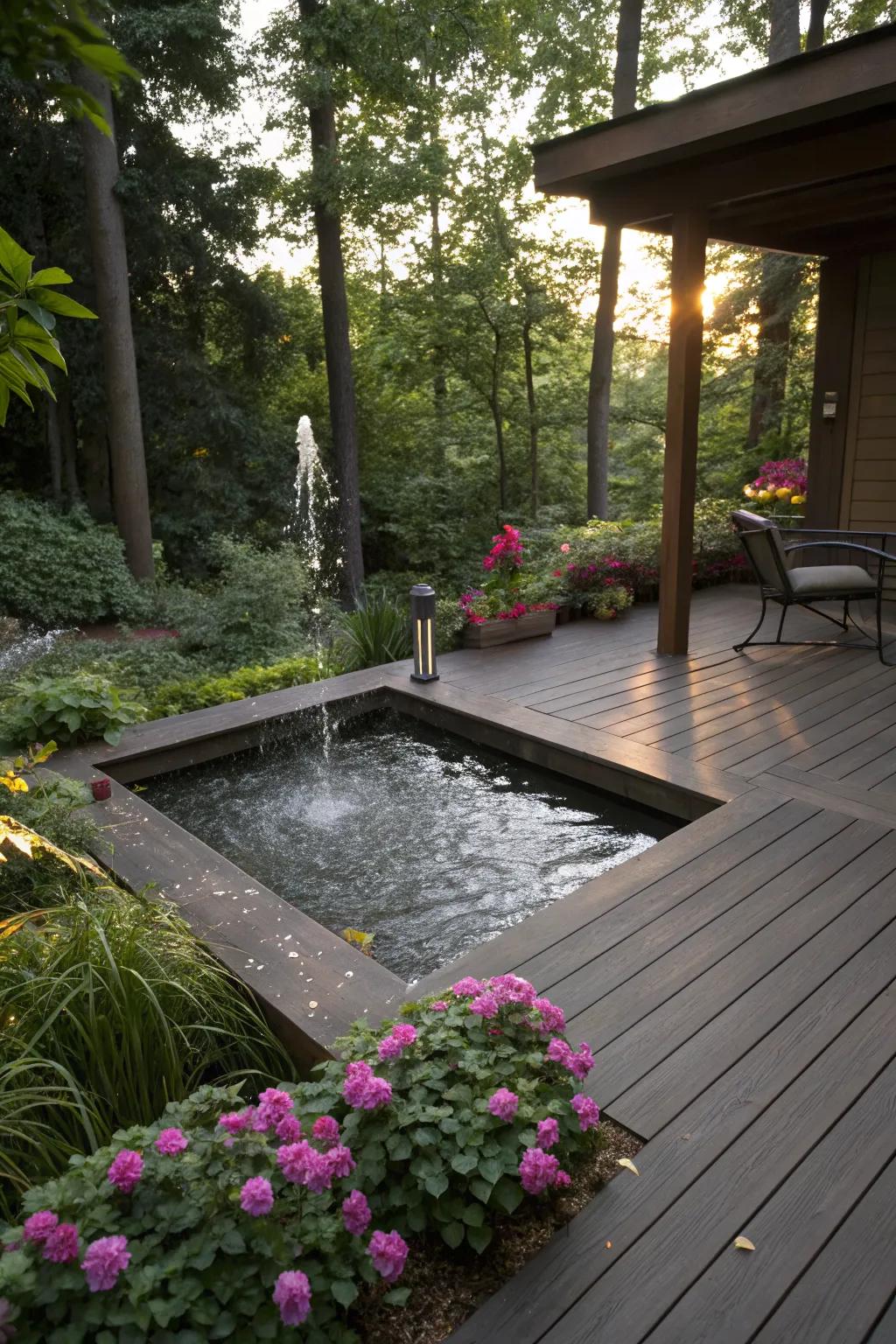 A water feature brings tranquility and relaxation.