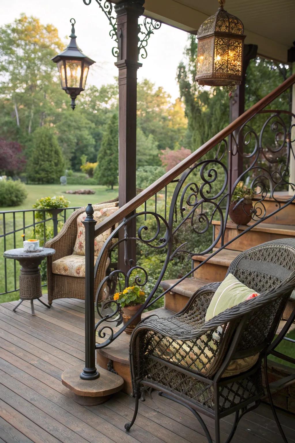 Add intricate patterns with artistic ironwork railings.