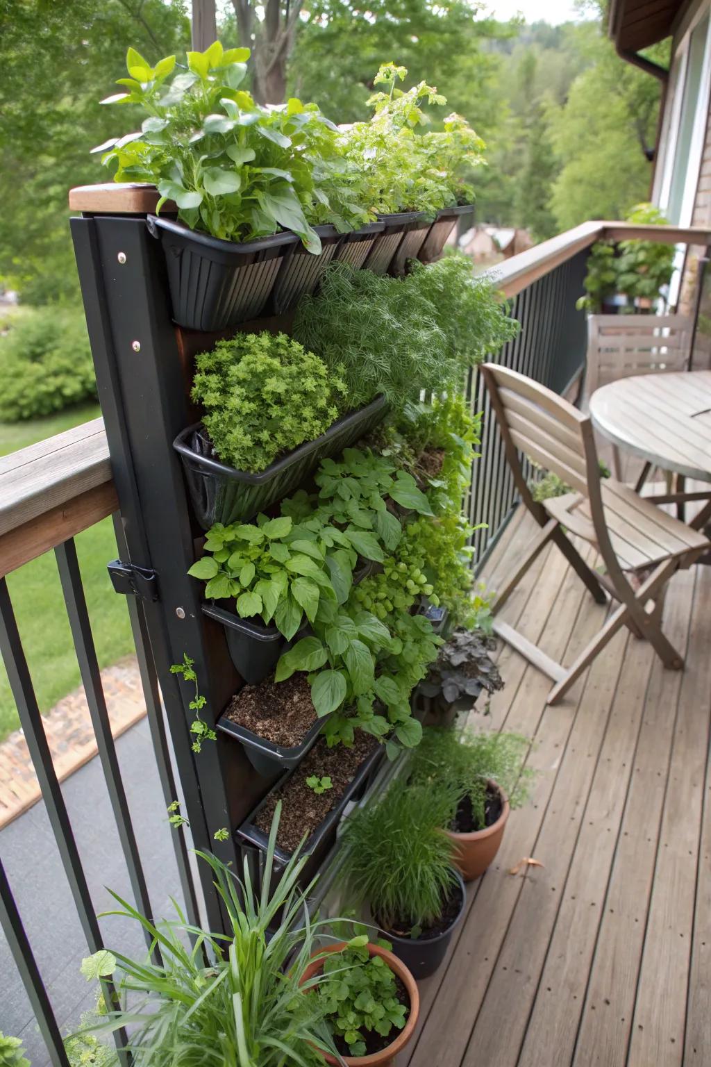 Vertical herb gardens maximize space for fresh flavors.