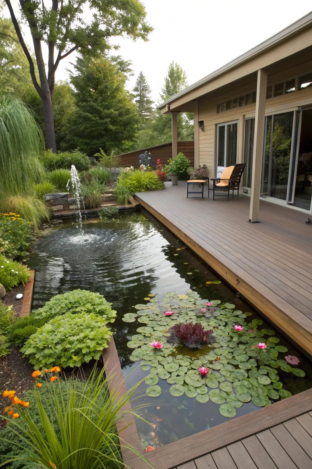 A floating water garden offers a unique visual delight on your deck.