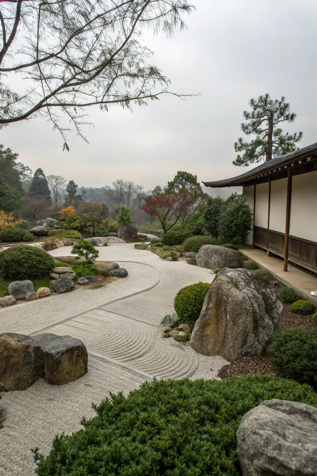 Find peace and balance in a Zen garden with decomposed granite.