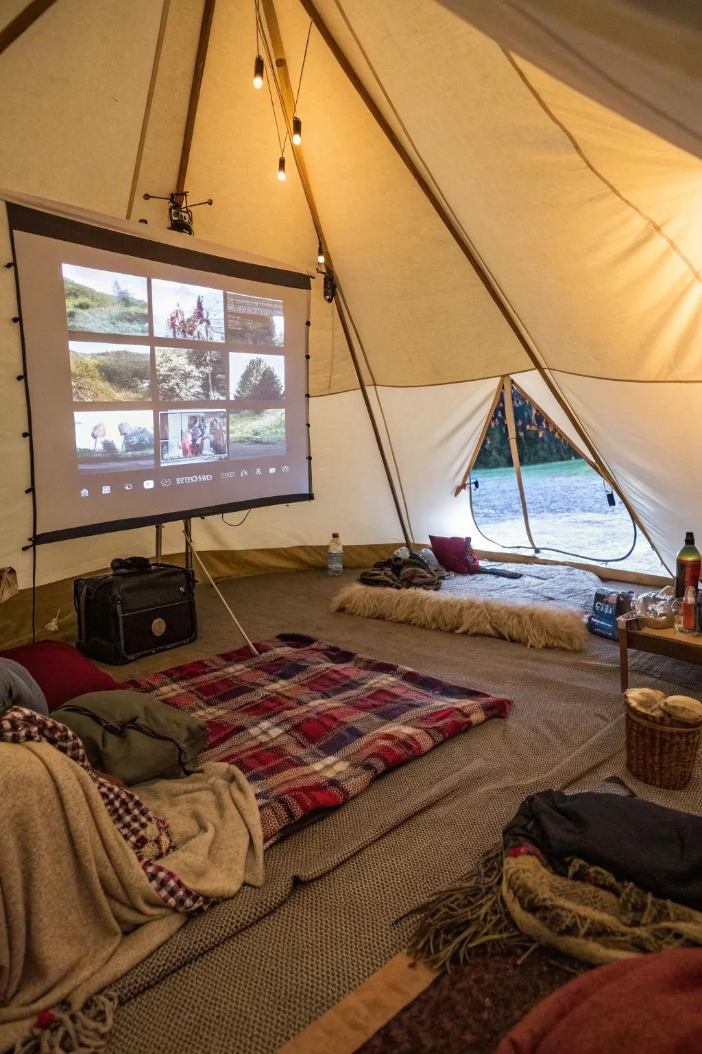 An interactive projection screen adds a personal touch to this tent.