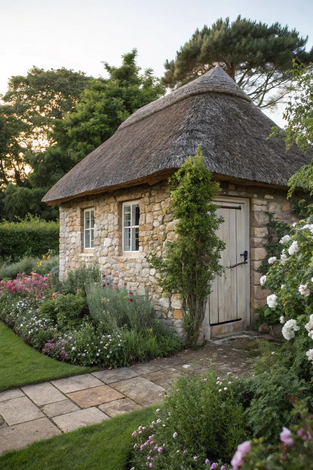 A shed with fairytale cottage charm.