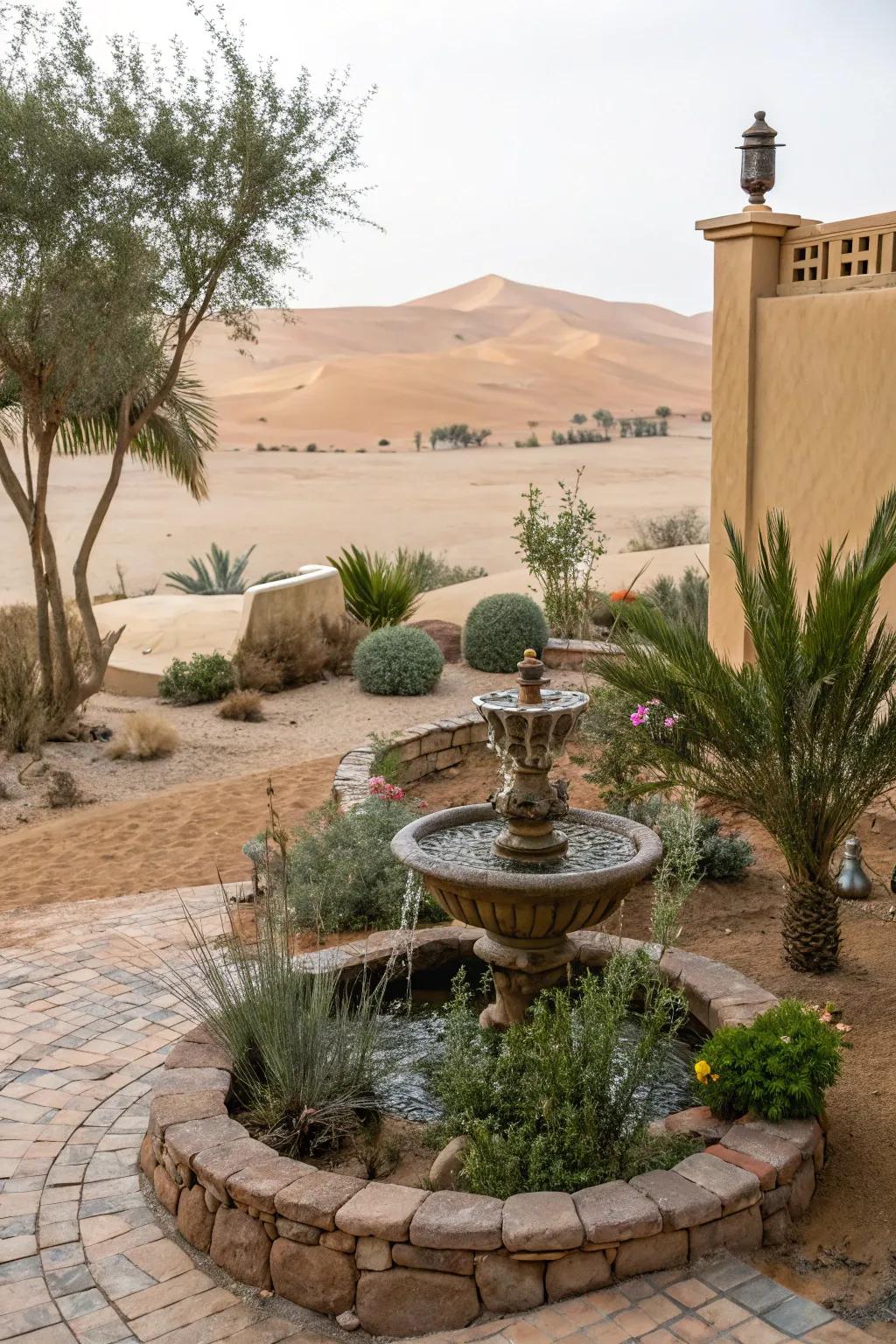 Water features add tranquility to desert landscapes.