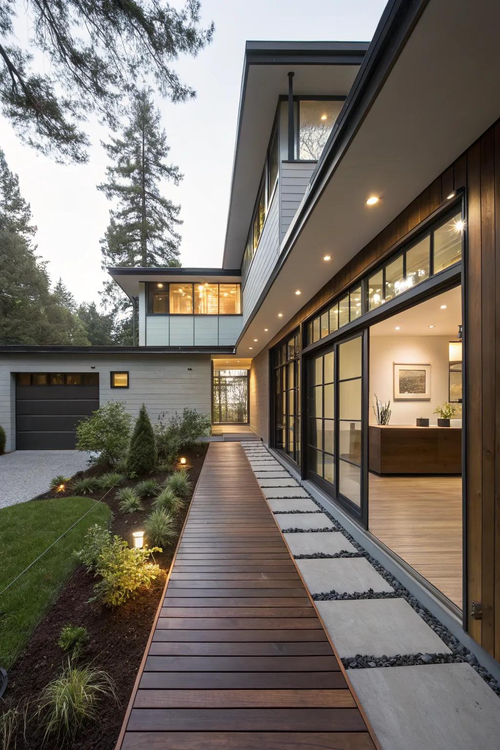 A modern floating deck walkway offering a unique connection.