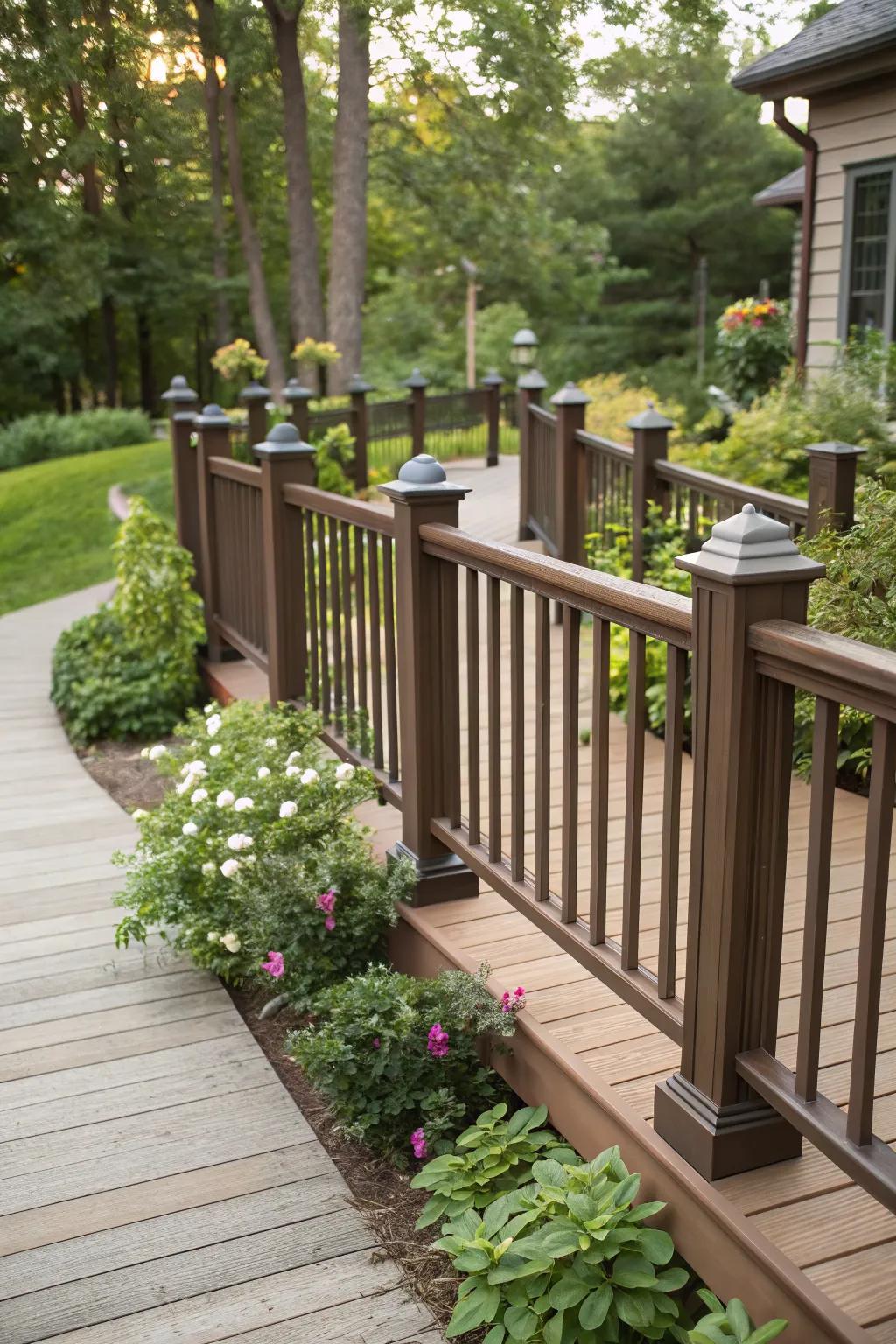 Composite railings offer the beauty of wood without the maintenance.