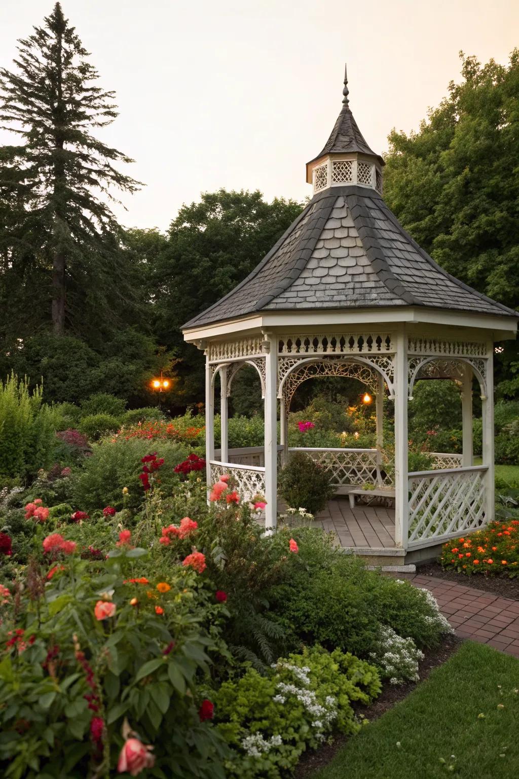 A hexagonal gazebo that combines tradition with modern flair.