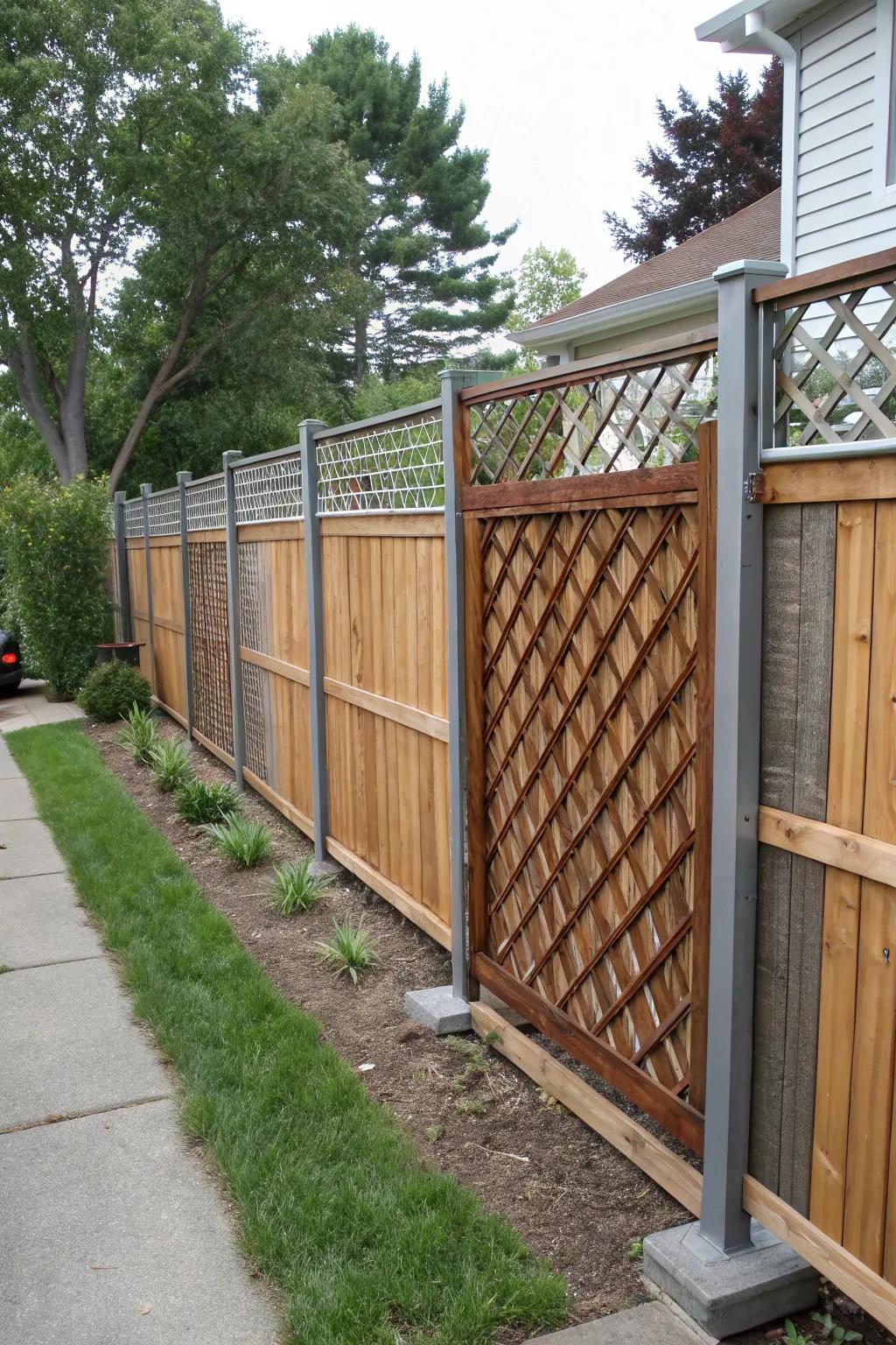 Mixed materials add depth and interest to lattice designs.