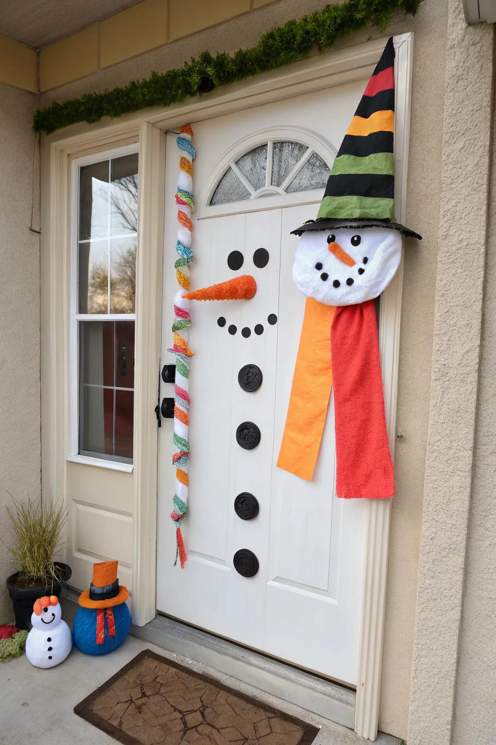 Frosty the Snowman comes to life on your door.