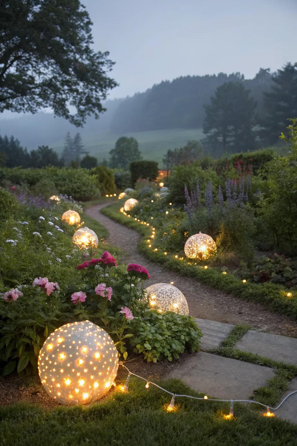 Glittering globes bring an enchanting glow to your garden.
