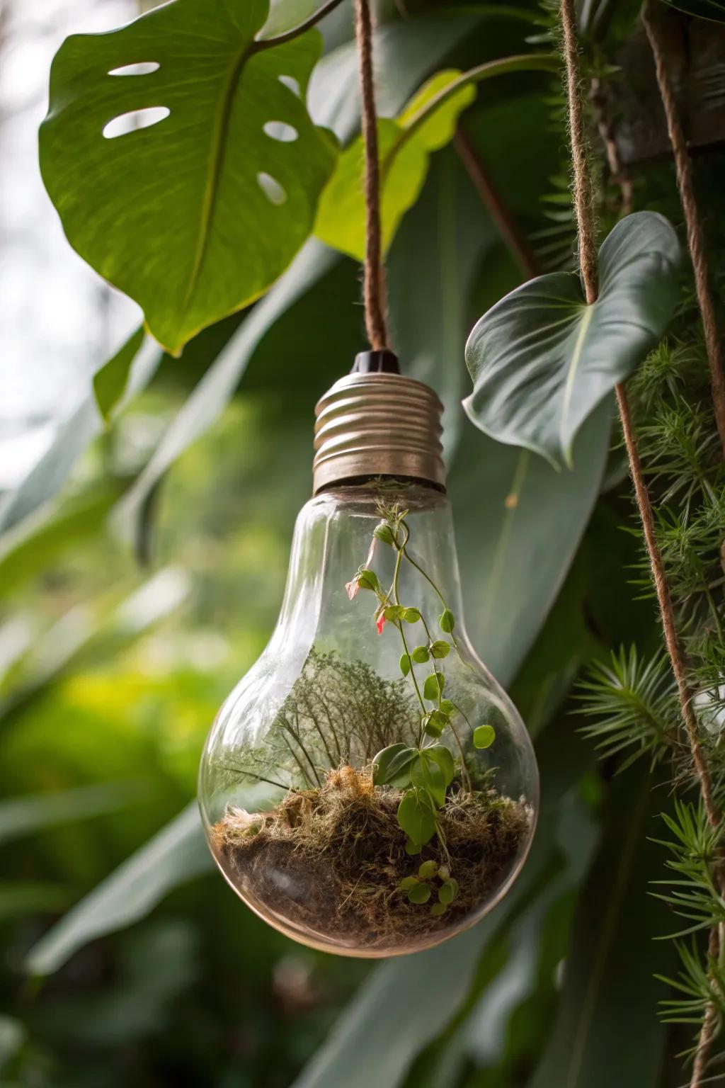 Light bulb terrariums add a whimsical, upcycled touch to your garden.