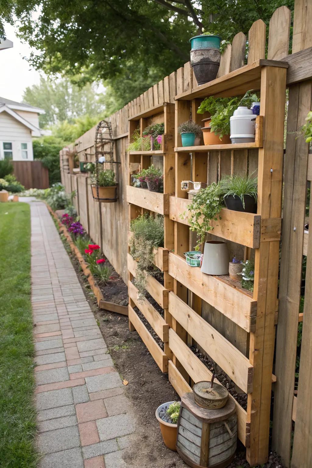 Display your style with a pallet fence and shelves.
