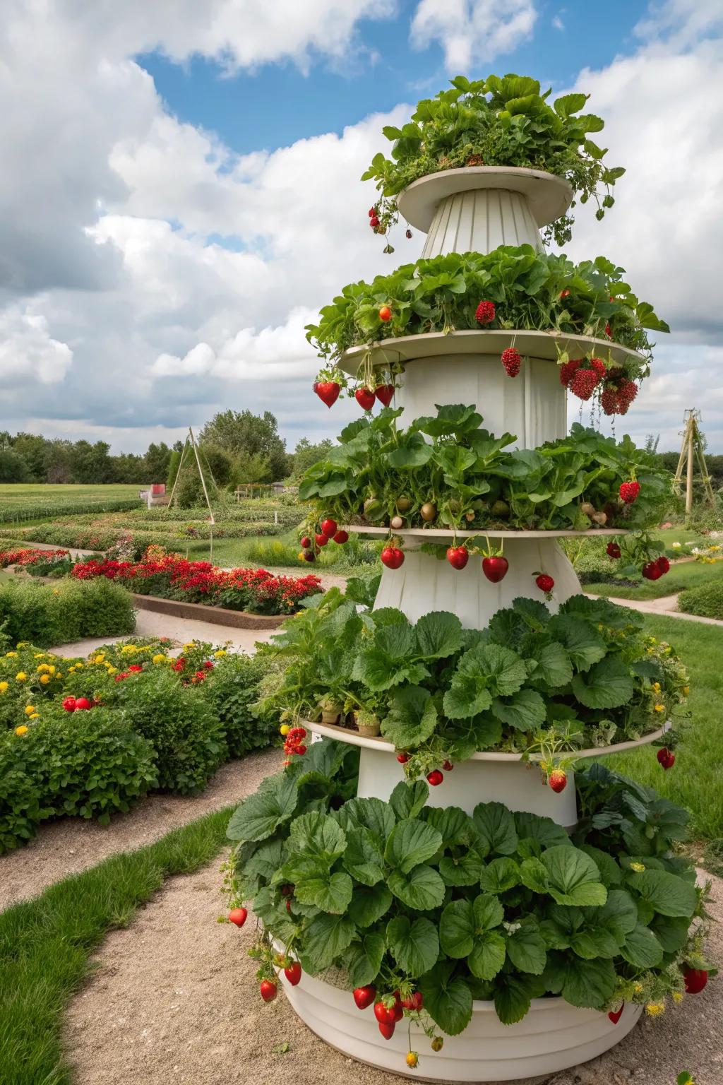A captivating spiral design for strawberry planting