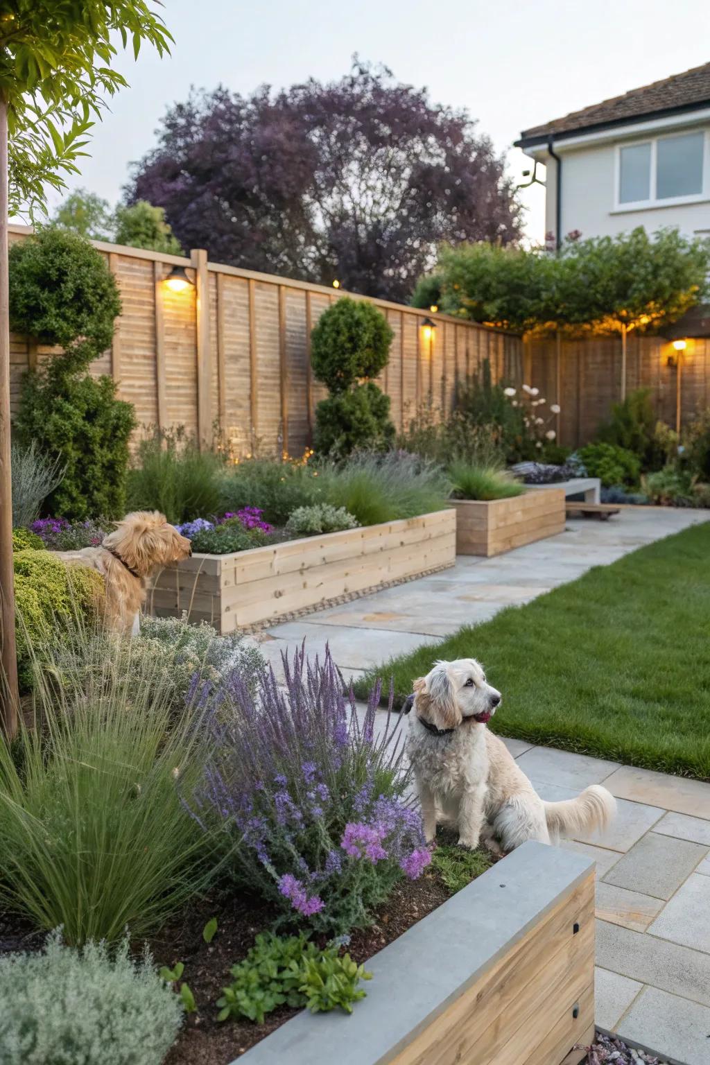 Sensory garden corner with herbs and grasses