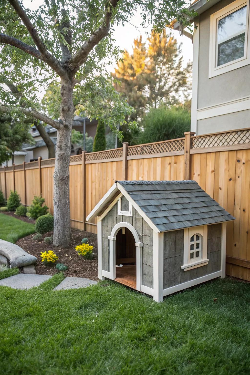 A stylish doghouse can be both functional and decorative.