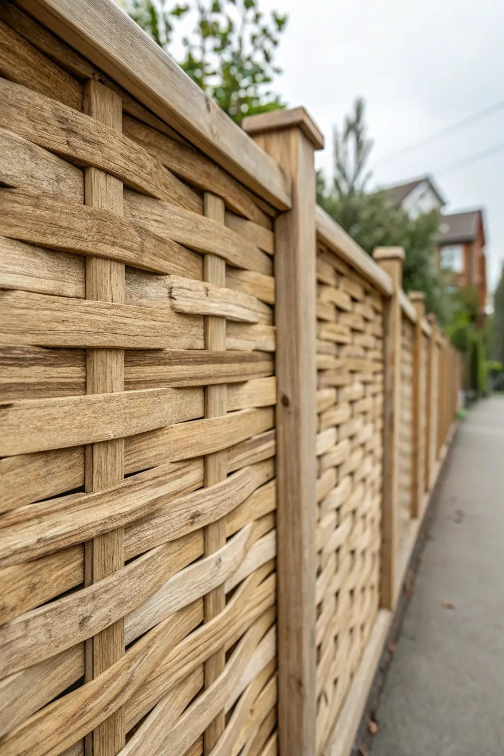 Add texture with a woven wood fence design.