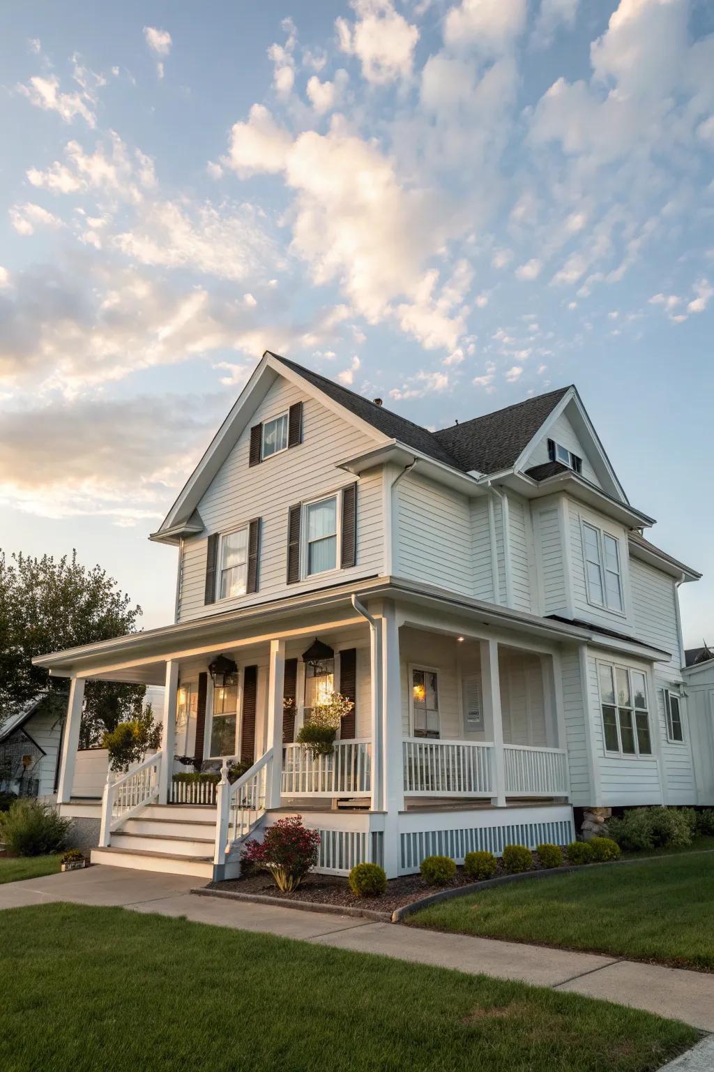 Contrasting trim highlights architectural details.