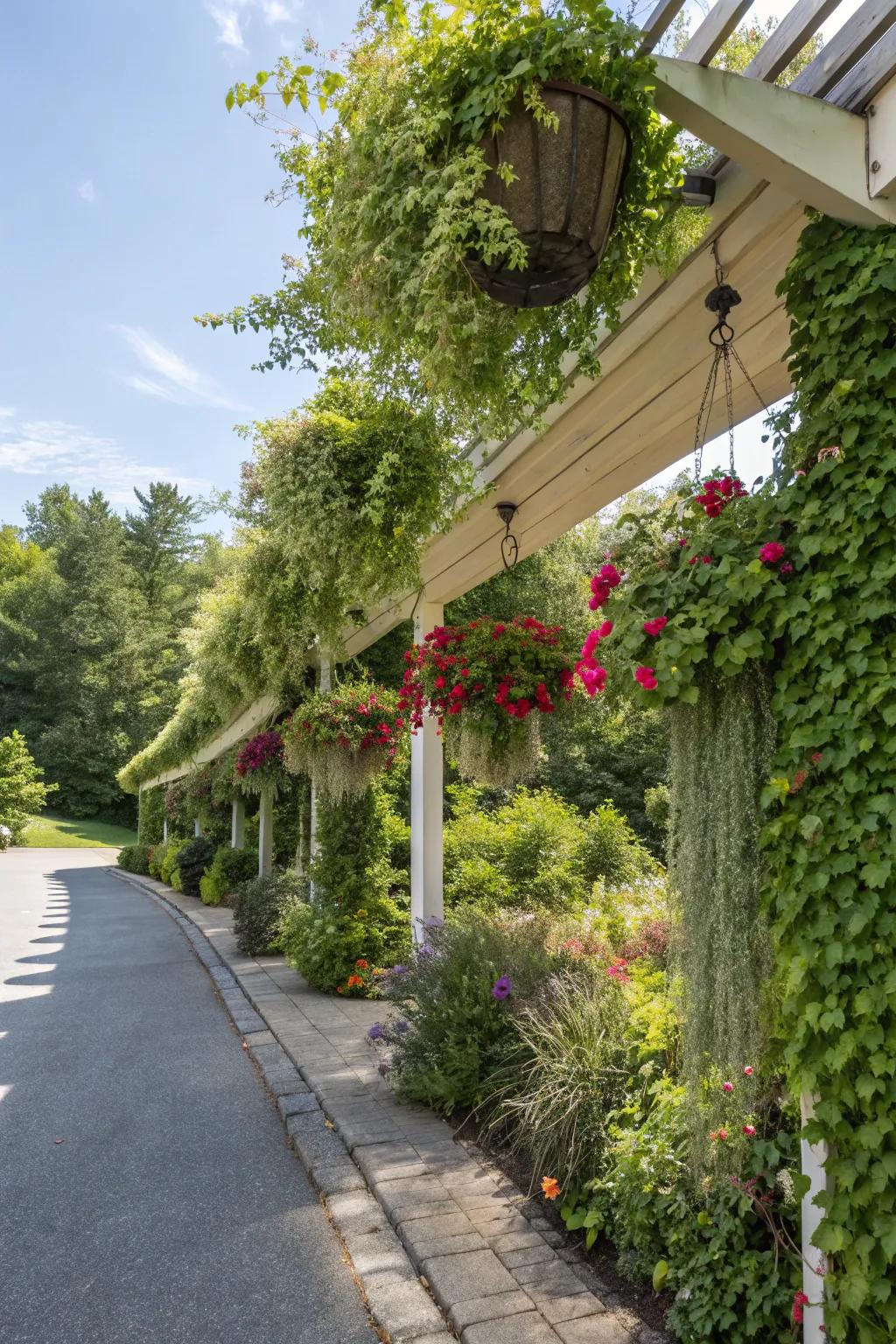 Vertical gardens add height and lush greenery to driveways.