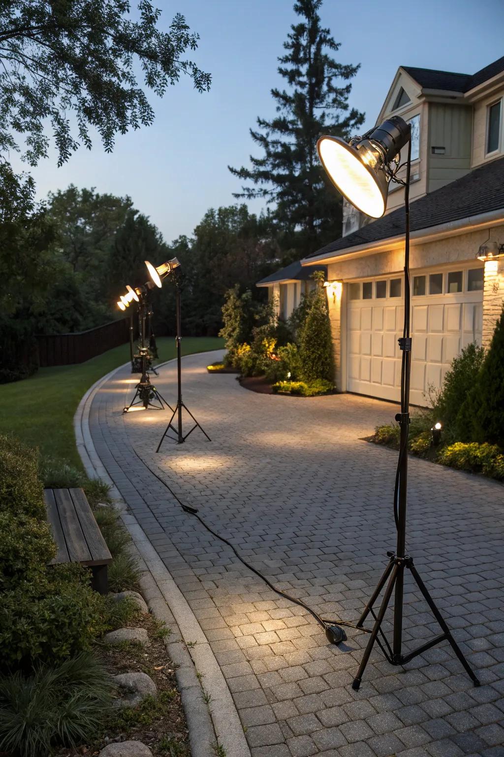 Movable lamps offer versatility for your driveway.