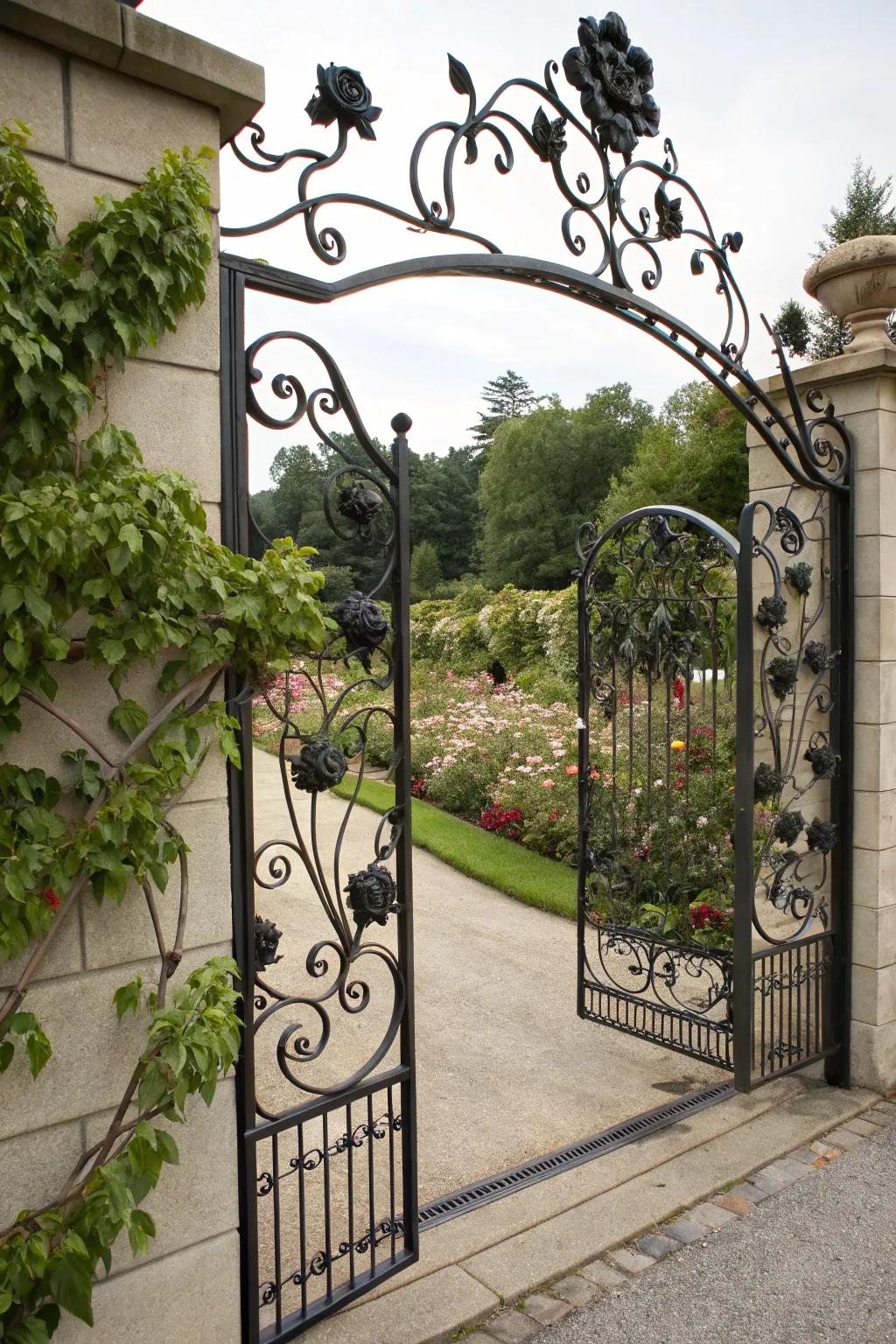 A gate adorned with beautiful floral patterns.