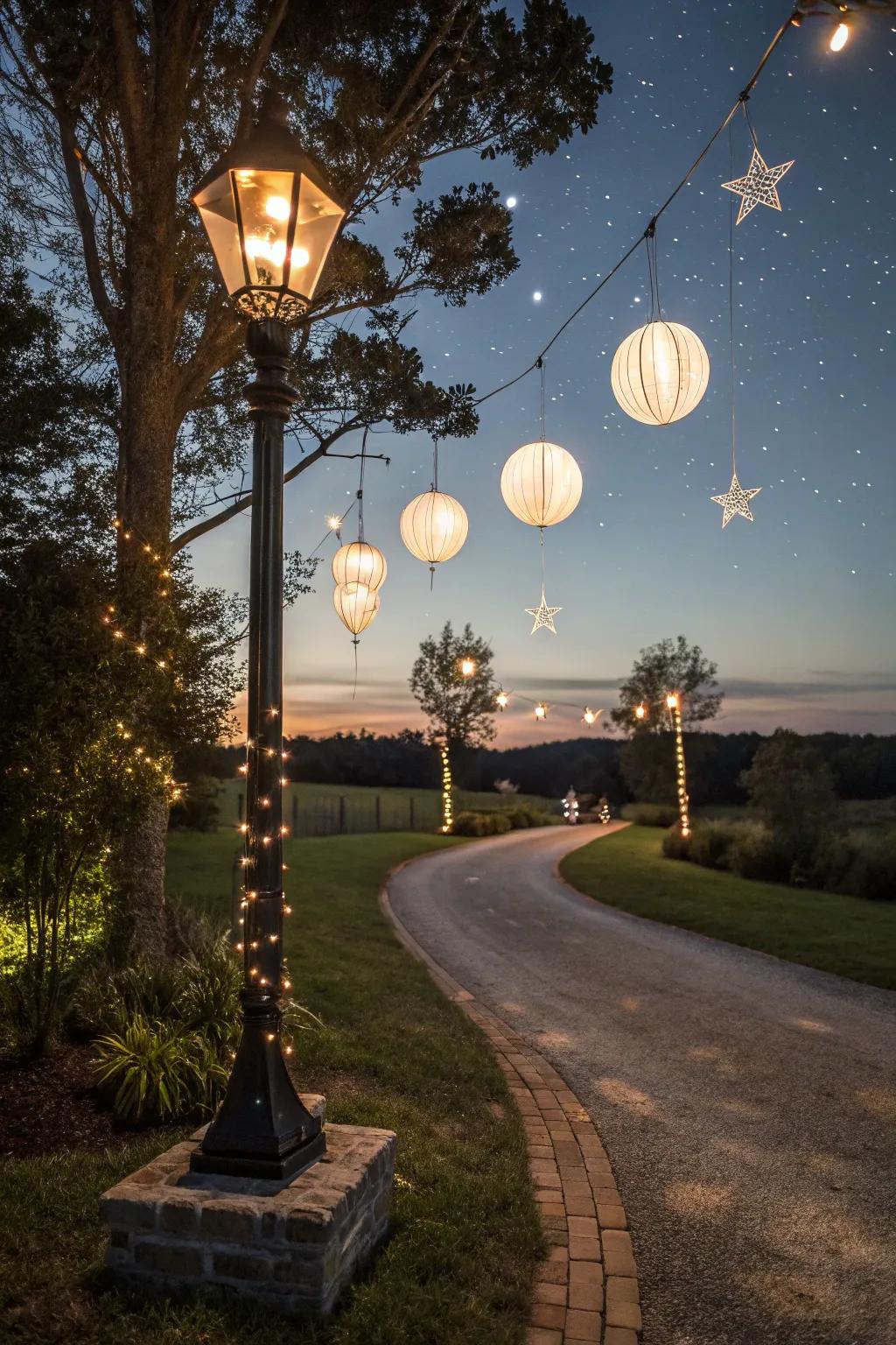 Floating bulb lamp post creates a magical ambiance.