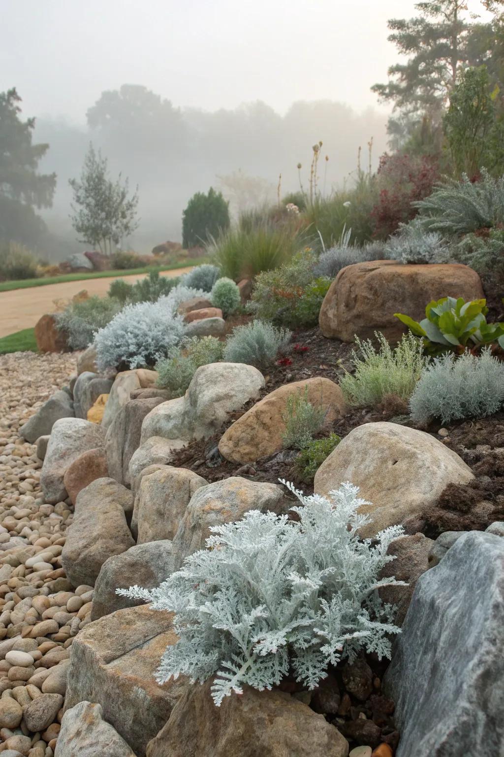 Dusty miller adds a soft touch to rock gardens.