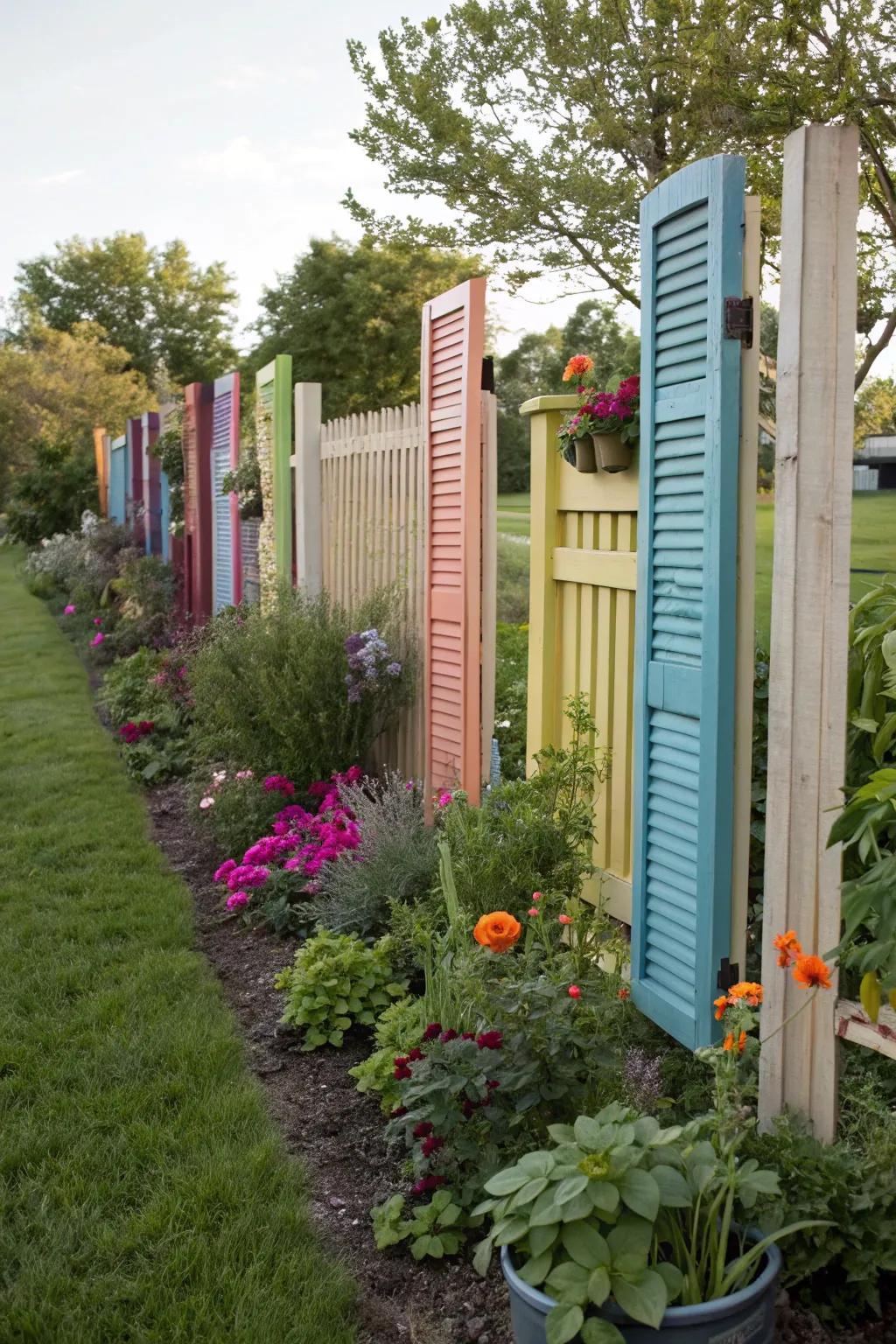 Upcycled shutters bring a touch of whimsy and sustainability to the garden.