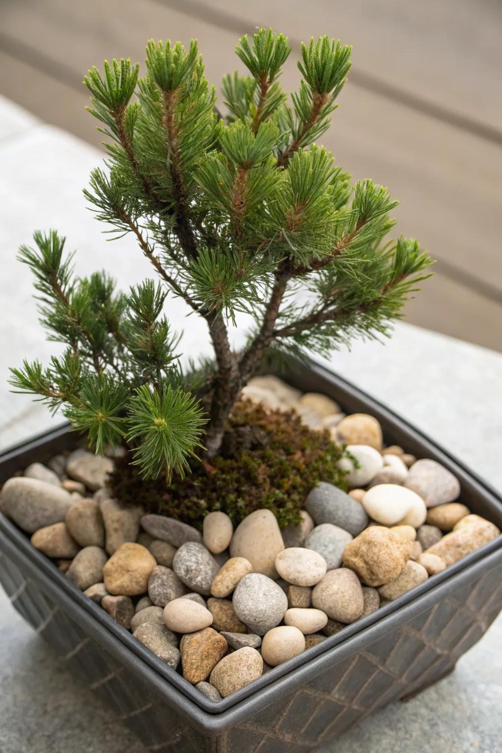 Dwarf Mugo Pine: compact charm in a container.