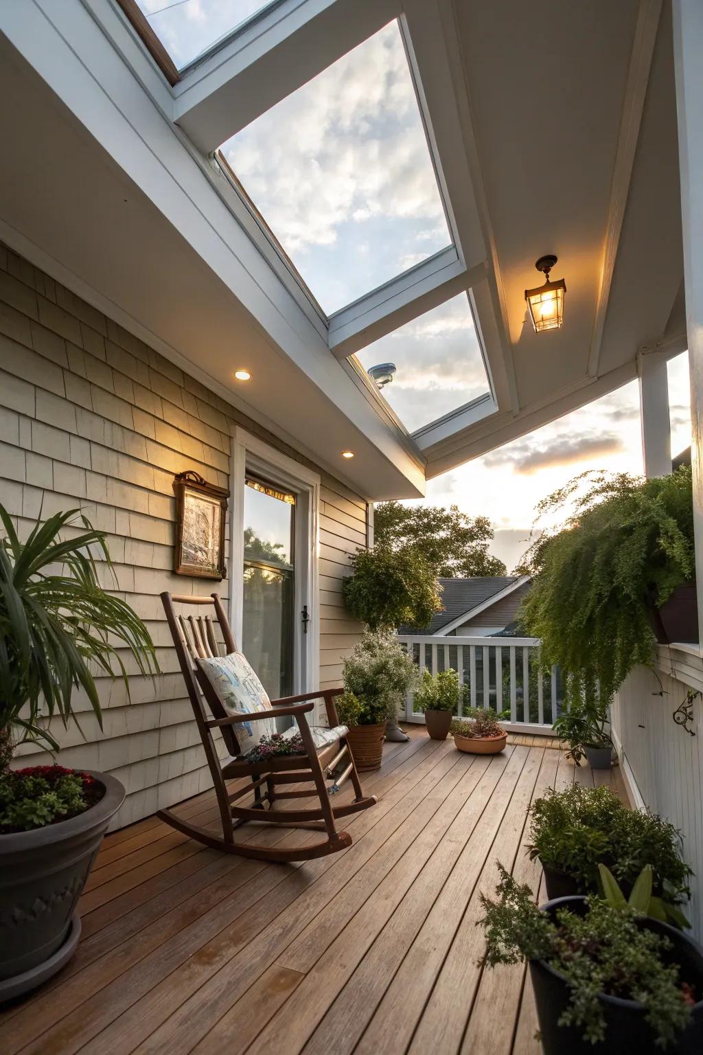 Bright and airy: A front porch with a skylight.