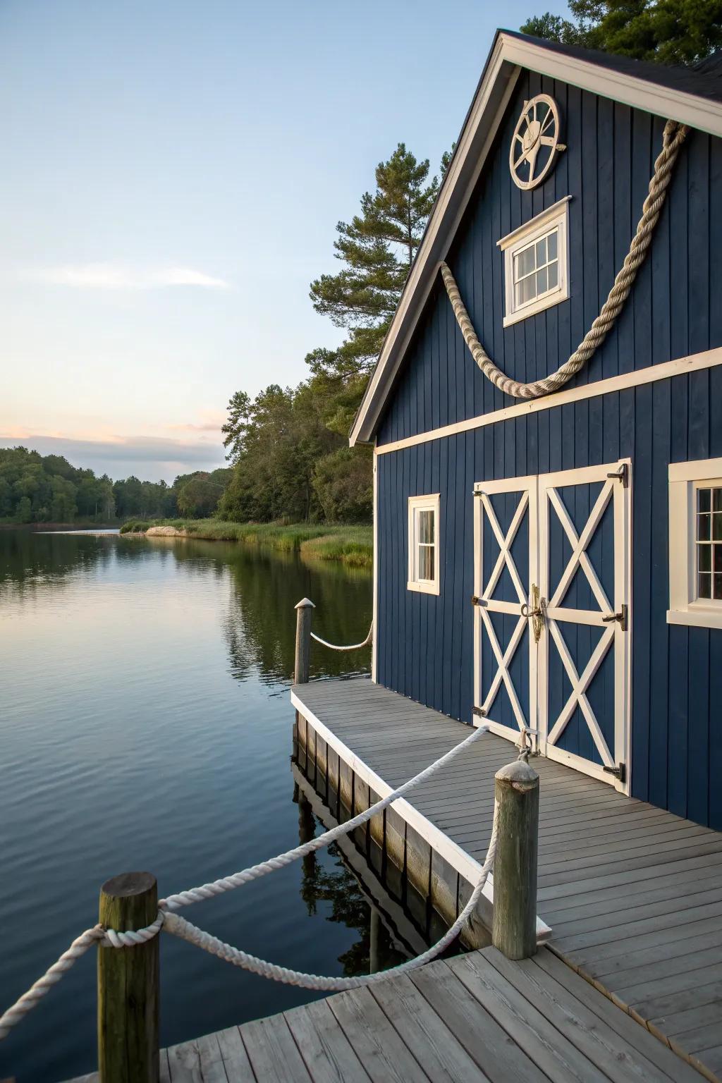 A navy blue barn that brings coastal charm to the countryside.