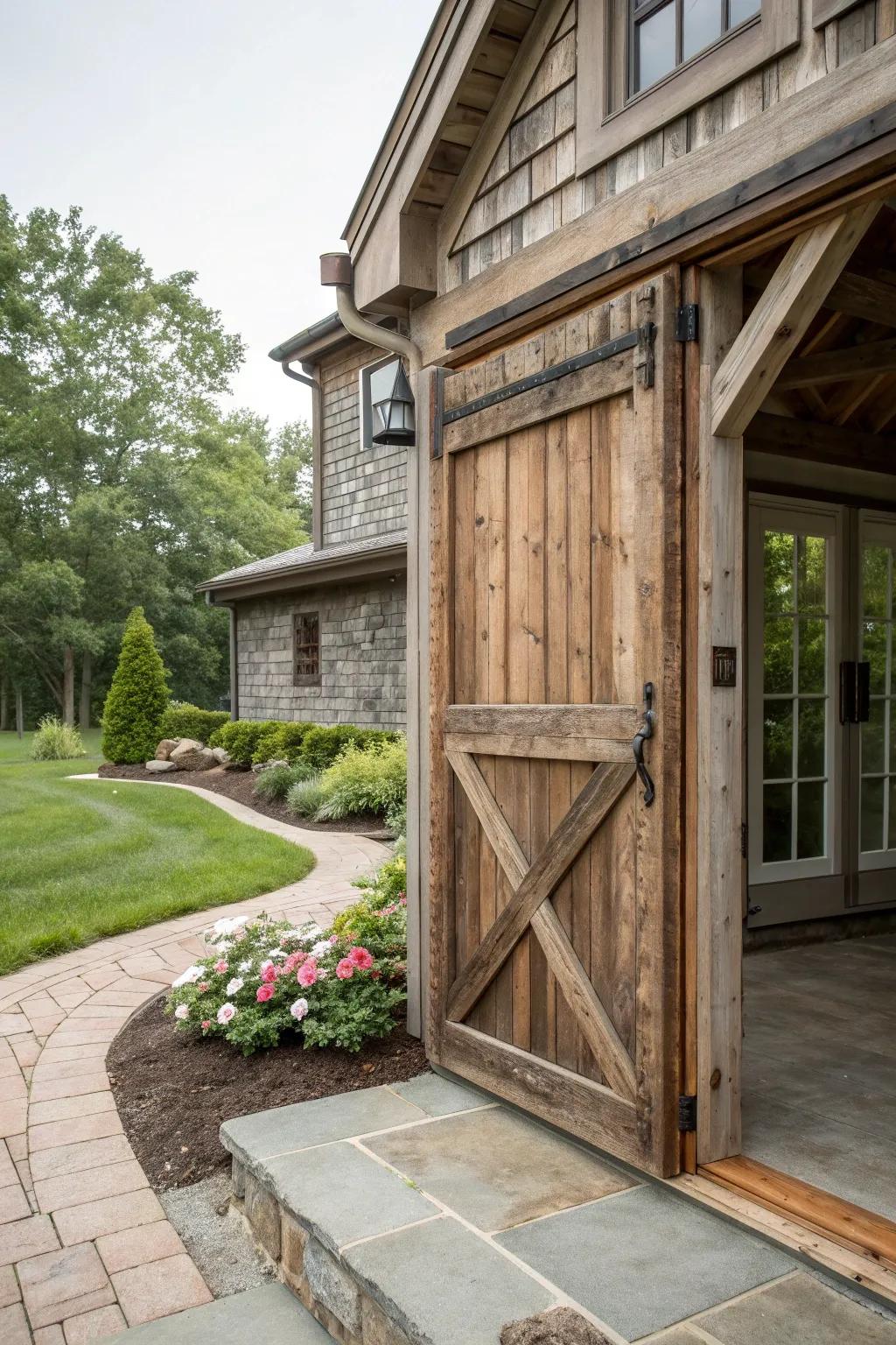 Custom-finished barn door perfectly complementing home style