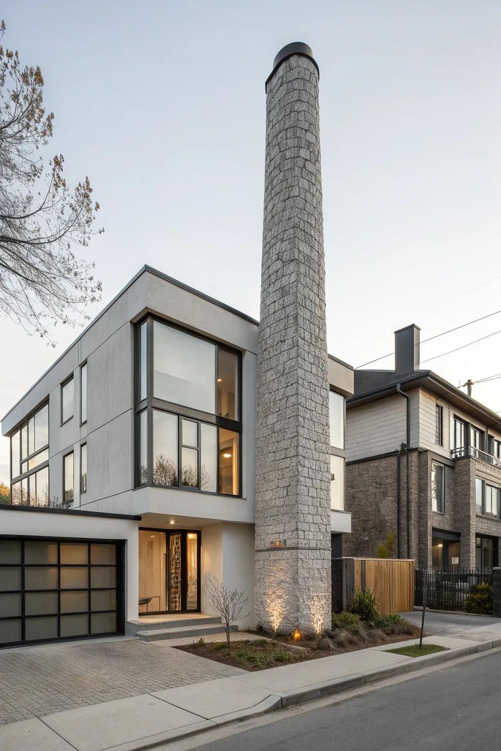 Textured concrete adds a modern industrial flair to chimneys.