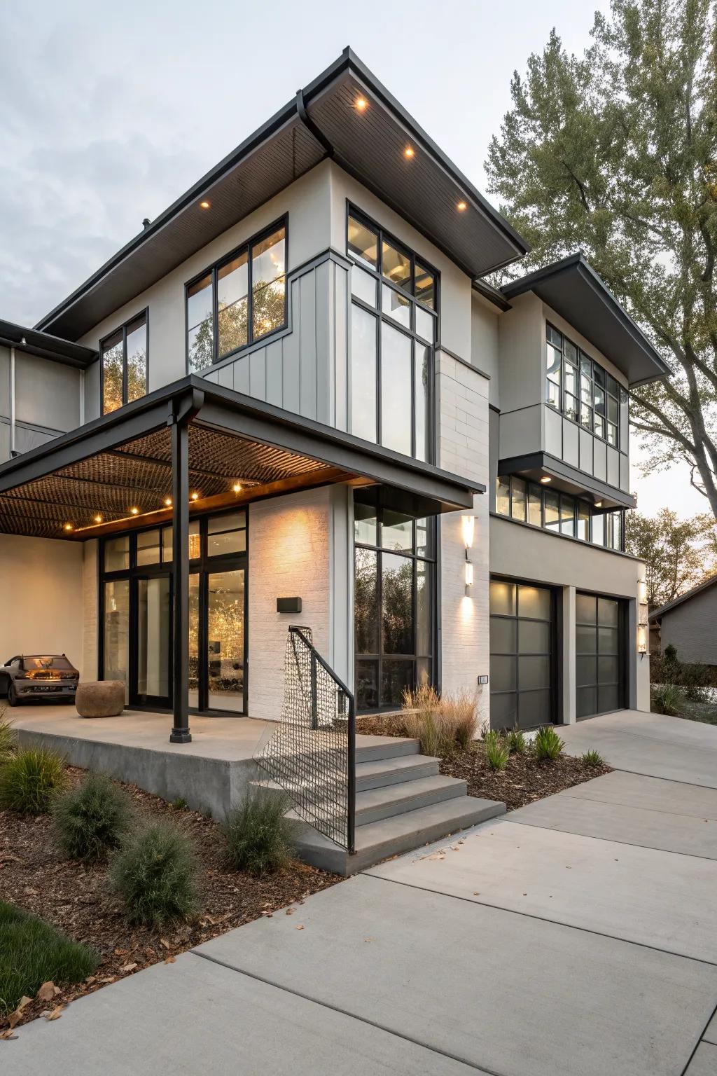Metal trim adds a sleek industrial touch to urban homes.