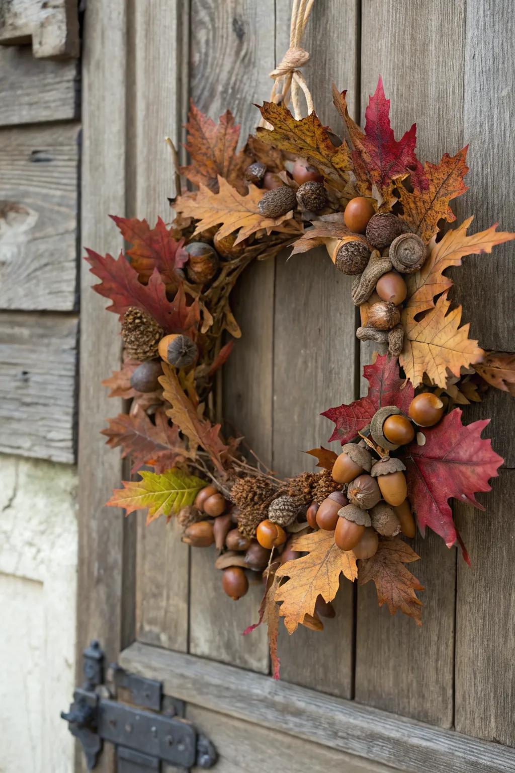 Woodland charm with an acorn and oak leaf wreath.
