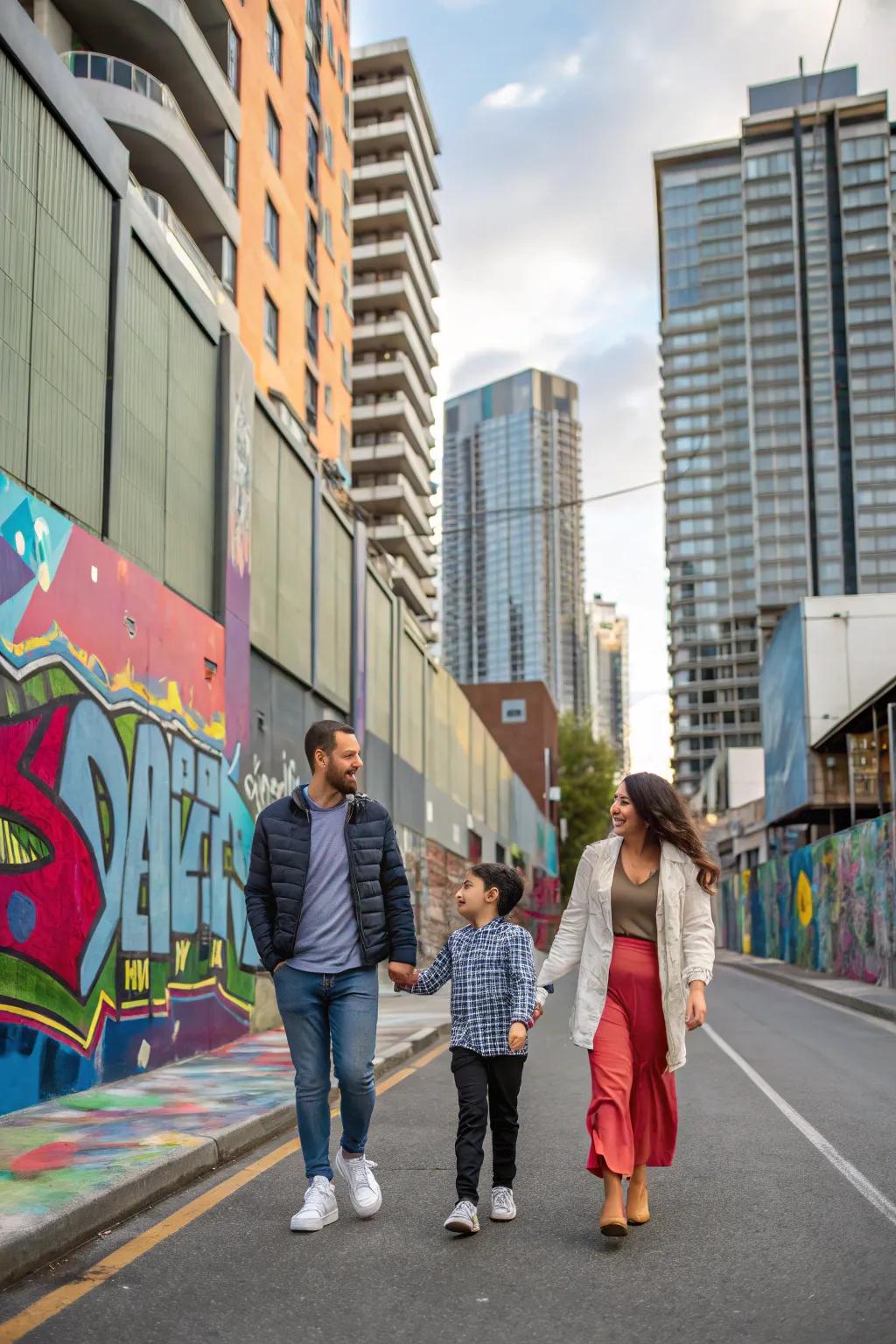 Urban family exploration, capturing the city's vibrant energy.