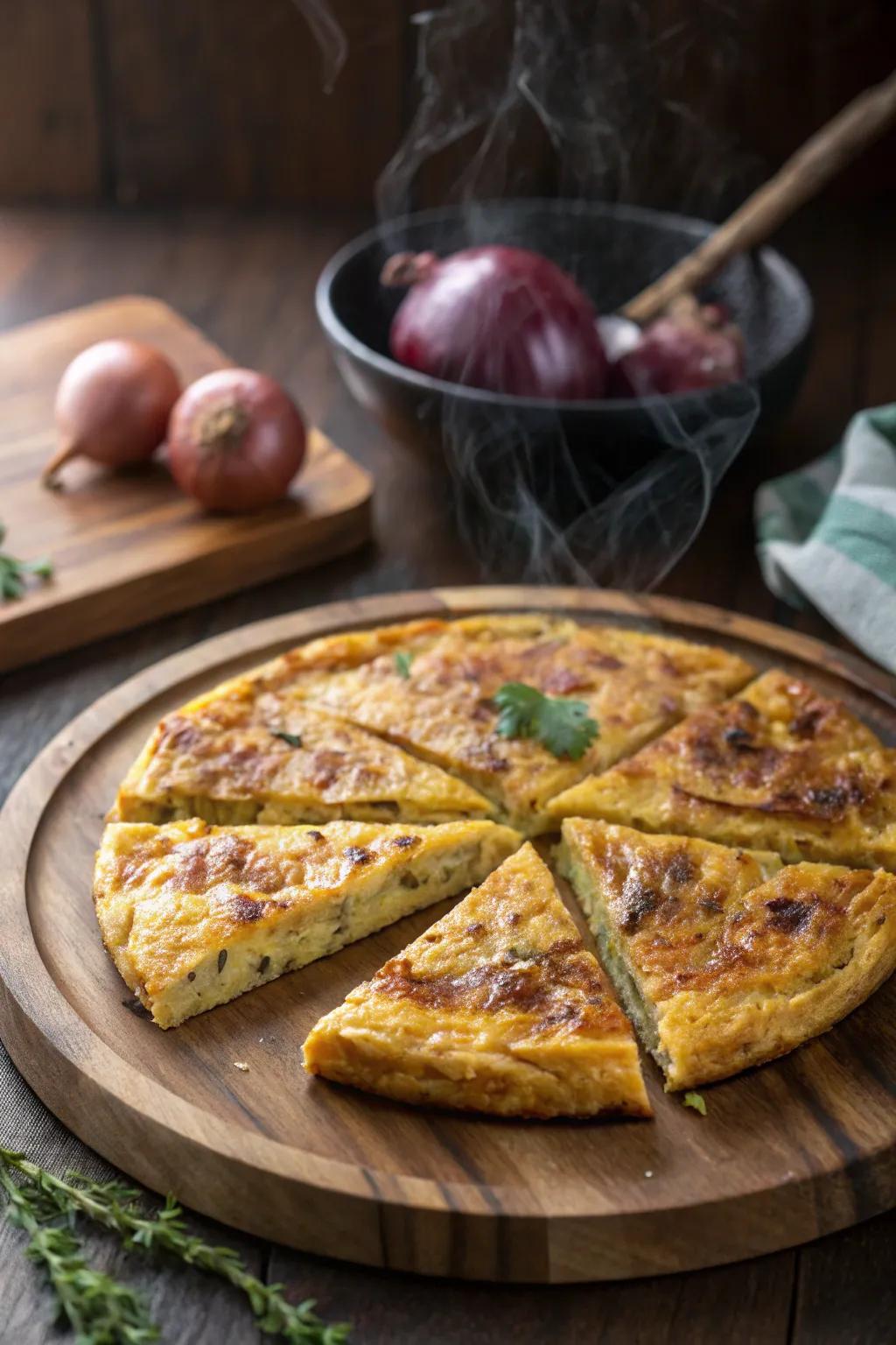 Caramelized onion frittata, perfect for a savory picnic delight.