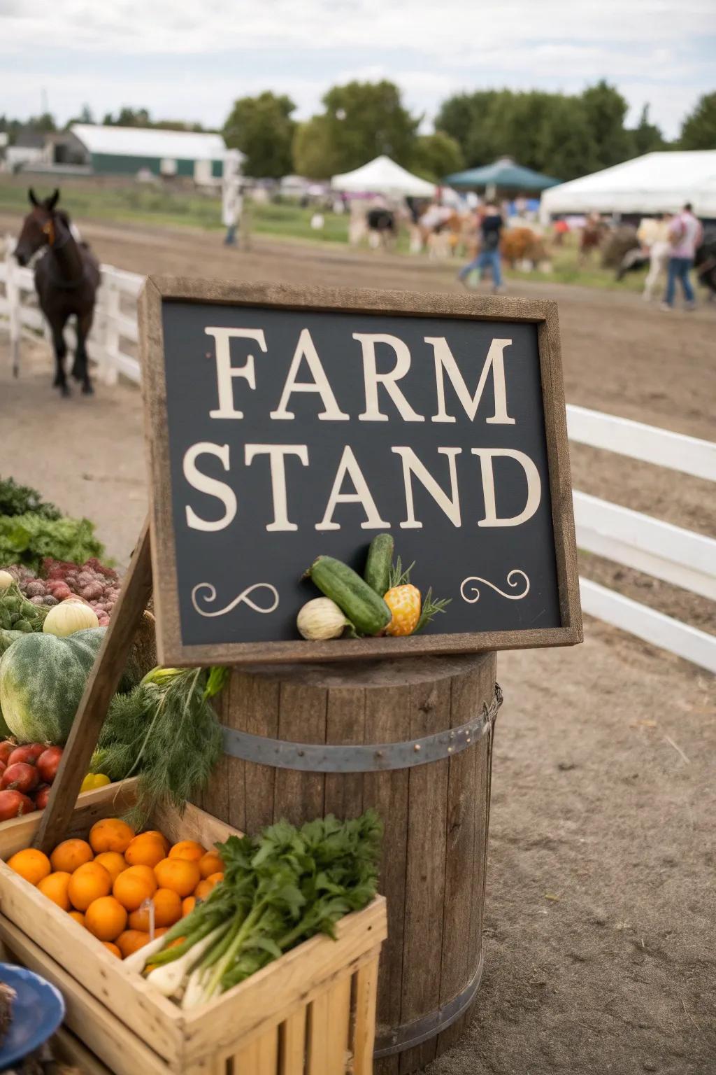 Humorous quotes add charm and delight to the farm stand.