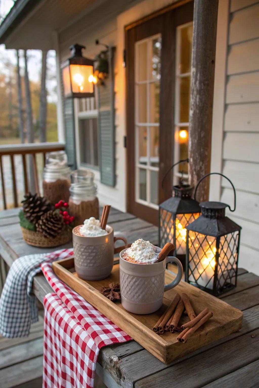 A hot cocoa station offers warmth and hospitality.