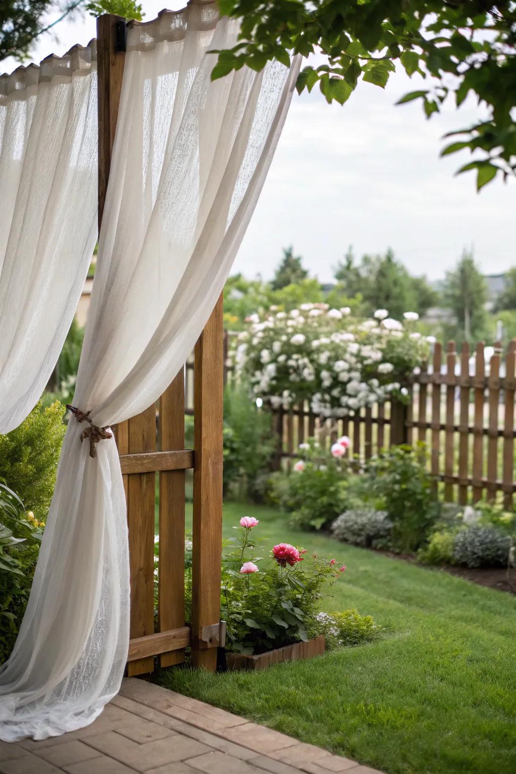 Outdoor curtains creating a serene and private garden space.