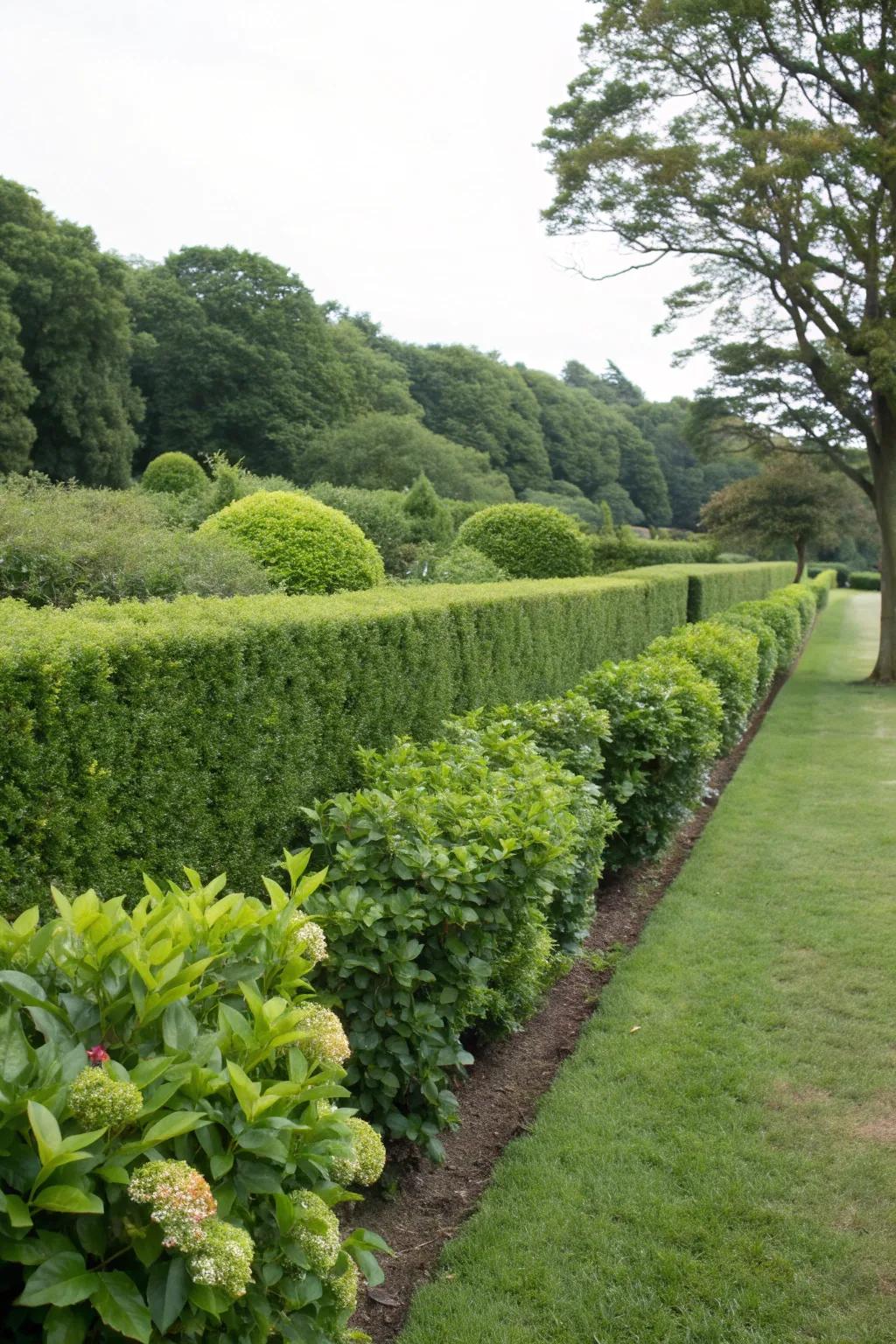 A trimmed hedge serves as a natural, green fence alternative.