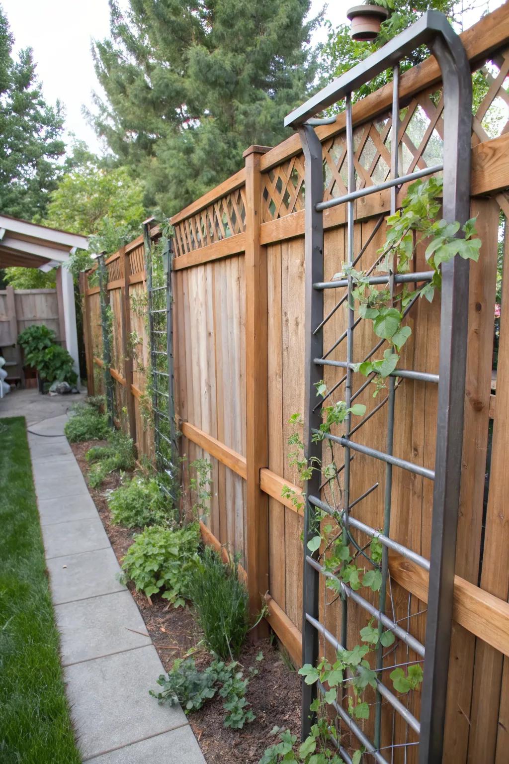 Mixed material trellis blends durability with visual interest.