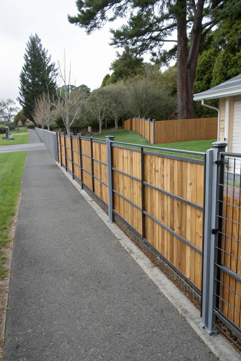 Mixed material fences provide a unique and modern aesthetic.