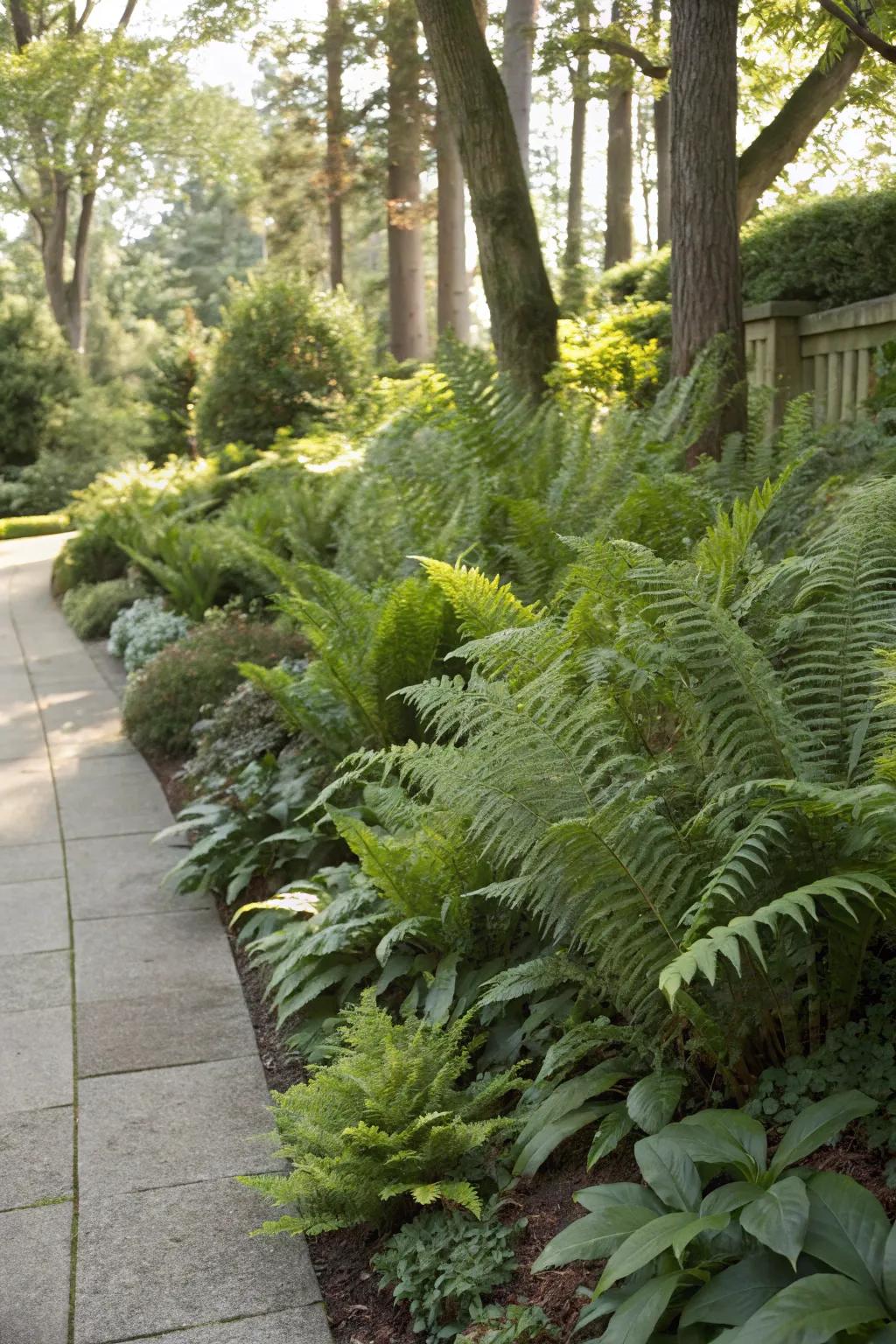 A unified garden border made entirely of ferns.