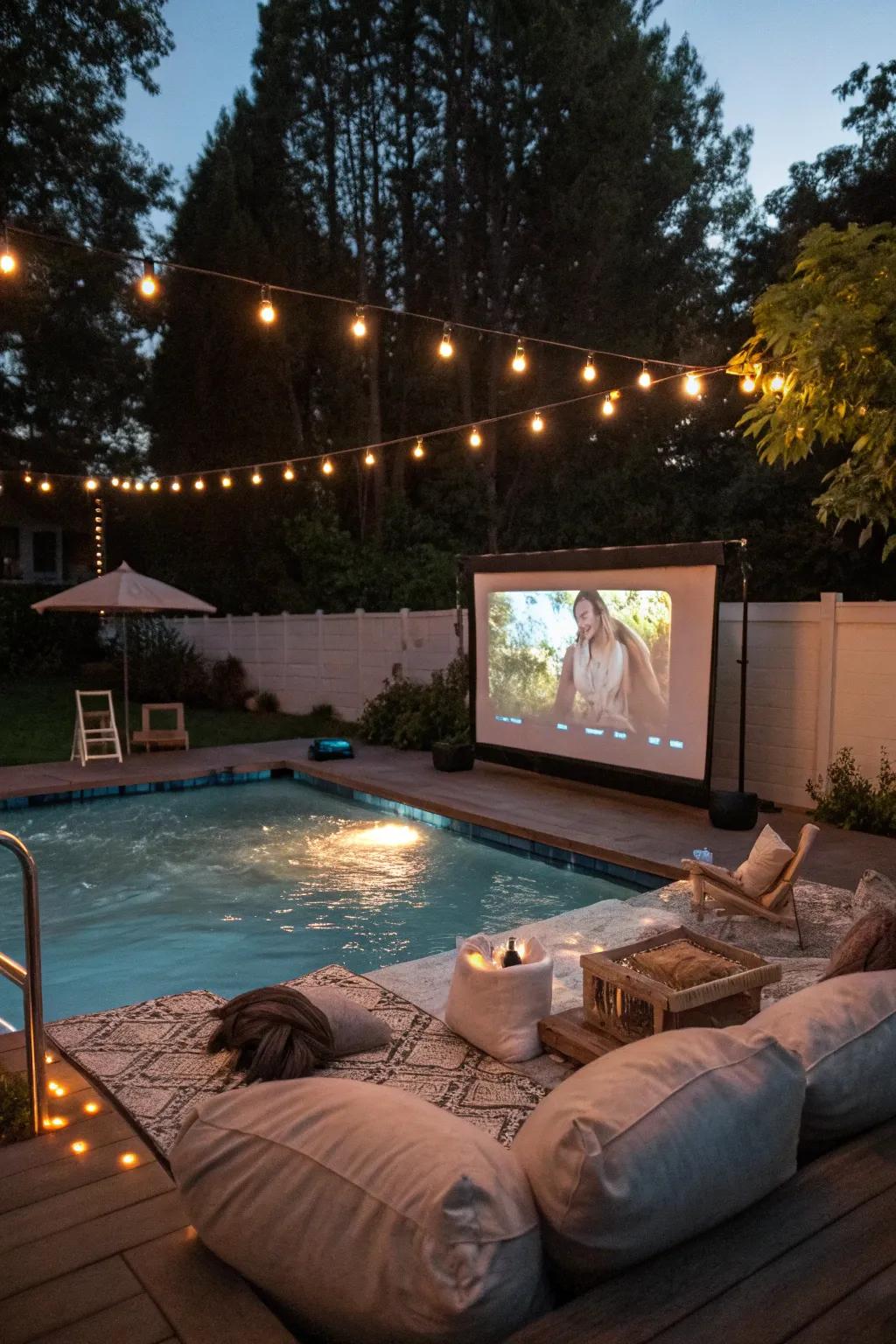 A unique backyard cinema replaces a filled-in pool.