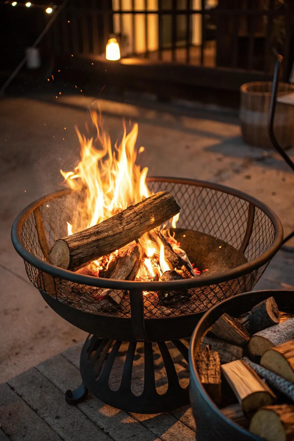 Metal grate bases ensure a bright, well-ventilated fire.