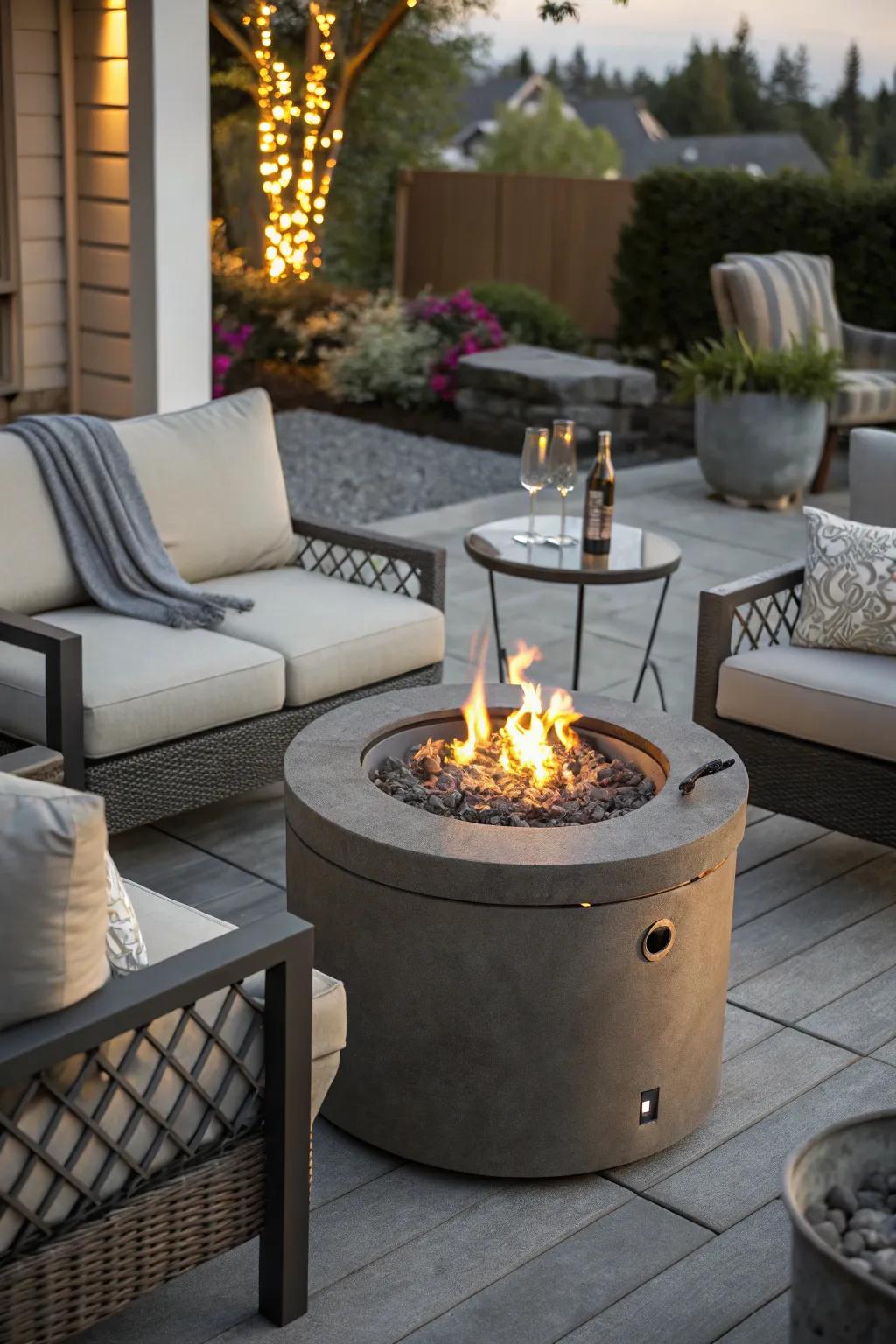 Maintain sleek aesthetics with a hidden tank fire pit table.