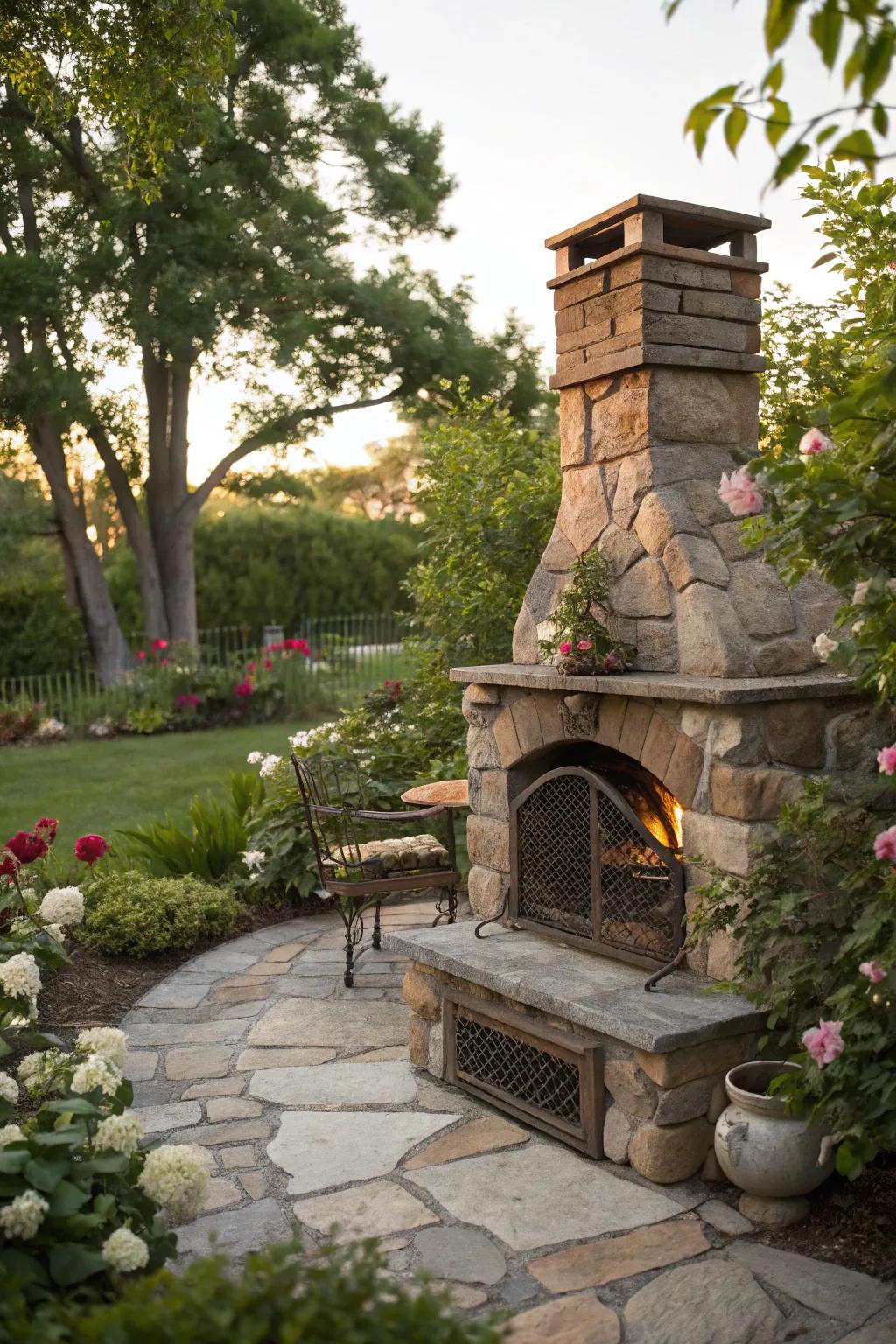 A fireplace with a cooking grate, ideal for outdoor culinary adventures.